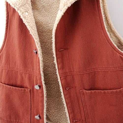XUNRYAN Teen Girls Winter Denim Jackets Sherpa Fleece Vest Sleeveless Lightweight Trendy Button Waistcoat Outerwear Pockets3
