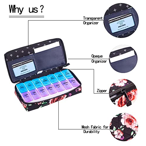 Image of Weekly 7 Day Pill Organizer Case 2 Times a Day (AM /PM), Large Portable Cute Pill Box 7 Day for Vitamin&Medicine, Pill Case with Quilted Fabric Zipper Cute Bag for Travel or Daily