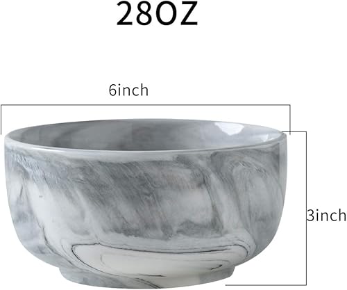Miniatura 2 de Yundu Juego de 3 cuencos de porcelana de mármol gris de 28 onzas para helado, postre, cereales, pasta, microondas y lavavajillas