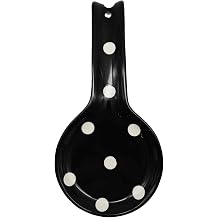ACK Viva Collection Black with White Polka Dot Hand Painted Ceramic Spoon Rest, Cooking Spoon Holder for Kitchen Counter, Utensil Rest for Spoon, Ladle, Spatula, Kitchen D cor