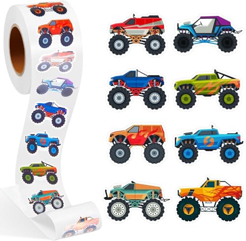 Image of 500 Pcs Truck Car for Kids, 3D Puffy Truck Car Stickers Roll, Self-Adhesive Reward Stickers for Children Boys Toddlers, Perfect for Scrapbook, Party Favors, DIY Craft
