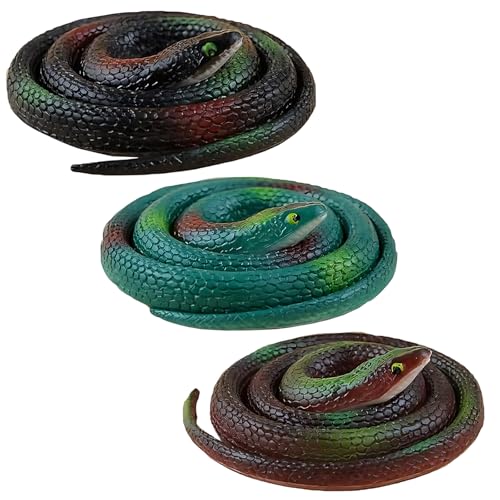 JqruiTbeis 3 Stück Gummischlange 70 cm Fake Schlange aus flexiblem Material Vielseitige Spielzeugschlangen für Garten Vögel vertreiben Halloween Deko und Partyspaß
