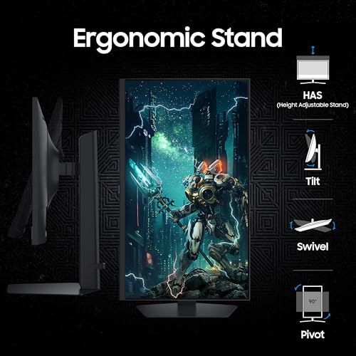 Image of Samsung 27 inch Odyssey G6 Fast IPS Gaming Monitor|QHD 2560 x 1440|350 Hz|1ms|350nits|HDR 400|FreeSync Premium|G-Sync|Ports-DP,HDMI,Headphone|Height-Tilt-Swivel-Pivot Adjustable Stand|LS27FG600EWXXL|Black