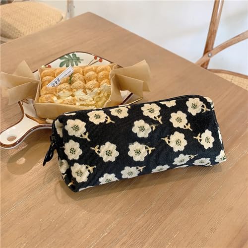Image of Pencil Case Pen Case Office College School Storage Bag Pouch Holder Box Organizer Makeup Pouch Cosmetic Bag Aesthetic floral flower Cute Pencil Case for Girls Boys Kids (Black plum blossom)
