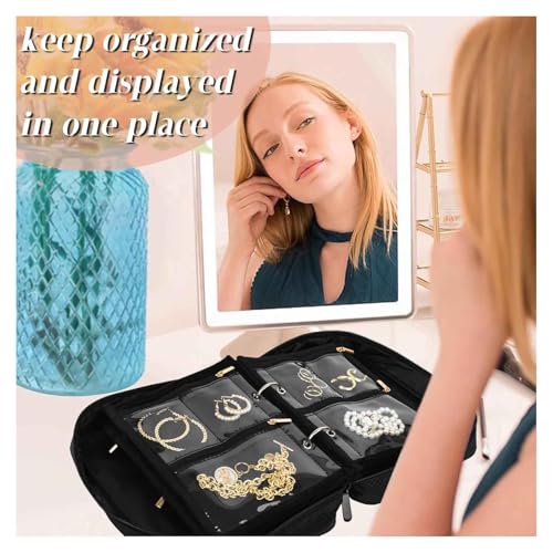 Black Travel Jewelry Organizer Case,Jewelry Bags Jewelry Storage Book Binder with Clear Zipper Velvet Pouch for Traveling,Earrings, Rings, Necklace, Bracelet4