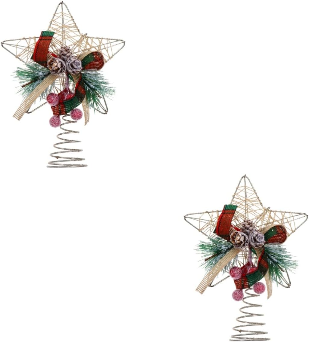 Didiseaon2 Pcs Christmas Tree Top Star Christmas Tree Topper Hollow Tree Star Pine Cone Tree Topper Christmas Tree Finials Showcase Decorative Prop Three-dimensional 3d Cloth Props