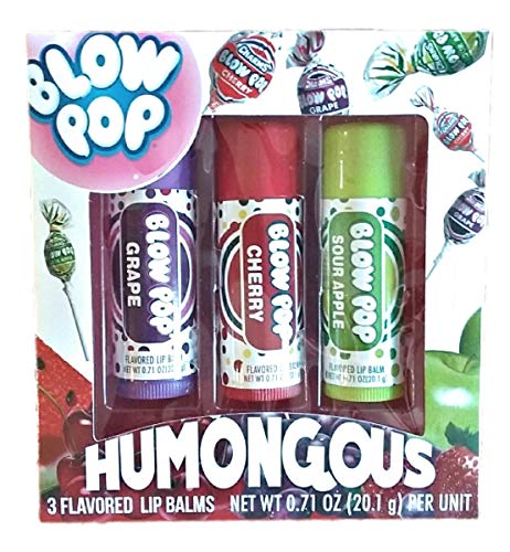 Blow Pop Humongous Flavored Lip Balms Set of 3: Grape, Cherry, Sour Apple