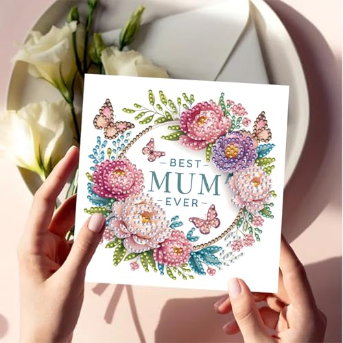 6PCS DIY Diamond Art Cards with Envelopes, 5D Diamond Art Painting Greeting Cards Happy Birthday Holiday Card Kits Present-11-Mother's Day Wreath - Image 6