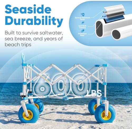 Sekey Heavy Duty Beach Wagon with 9" Big Sand-Proof Wheels – 600lb Capacity, 200L Oversized Foldable Cart | Adjustable Handle & All-Terrain Tires for Sand, Camping, Groceries - 4