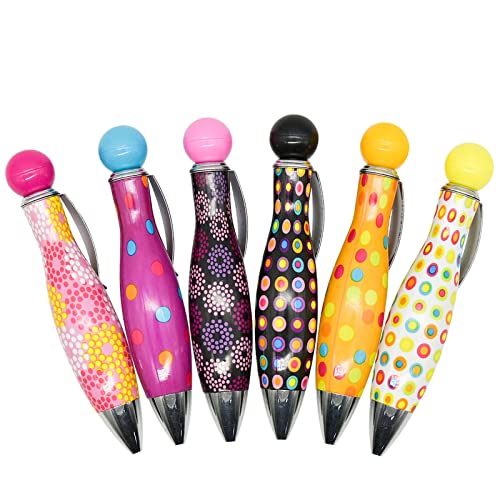 Lopenle 12 mini bolígrafos cortos con forma de bolos grandes y gruesos, elegantes estampados de flores de lunares ForTremor, artritis, discapacitados, escritura, Parkinson, escuela, oficina, fiesta