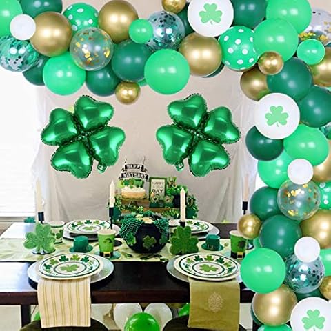 St. Patrick’s Day Party Decorations Balloon Garland & Arch Kit, Shamrock Irish Themed Bachelorette Lucky One Birthday Party Baby Shower Supplies Cover
