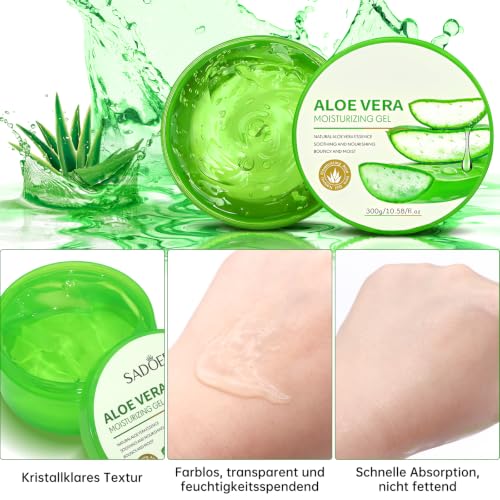 Aloe Vera Gel 300 ml, Natural Moisturising Cream for Sunburn Repair – Ansicht 5