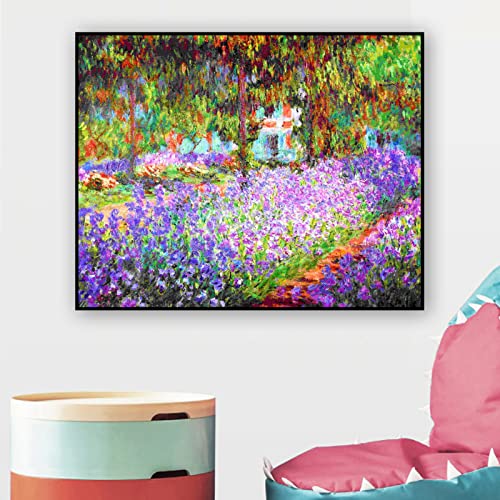 Zzpt Monet Canvas Wall Art Print - The Artist's Garden At Giverny Poster - Oil Paintings Reproductions - Modern Home Decor Purple Flower Pictures For Living Room Bedroom Unframed (12X15In/30X38Cm) #TOP3