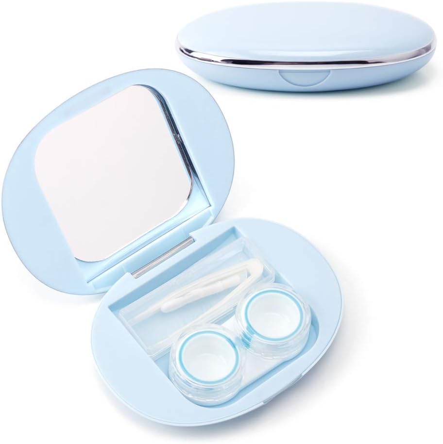 ofone Contact Lens Case, Cute Contact Lens Holder Contact Lenses Travel Case with Removal Tool Mirror and Tweezers Contacts Container Storage Kit for Women and Girl (Blue)