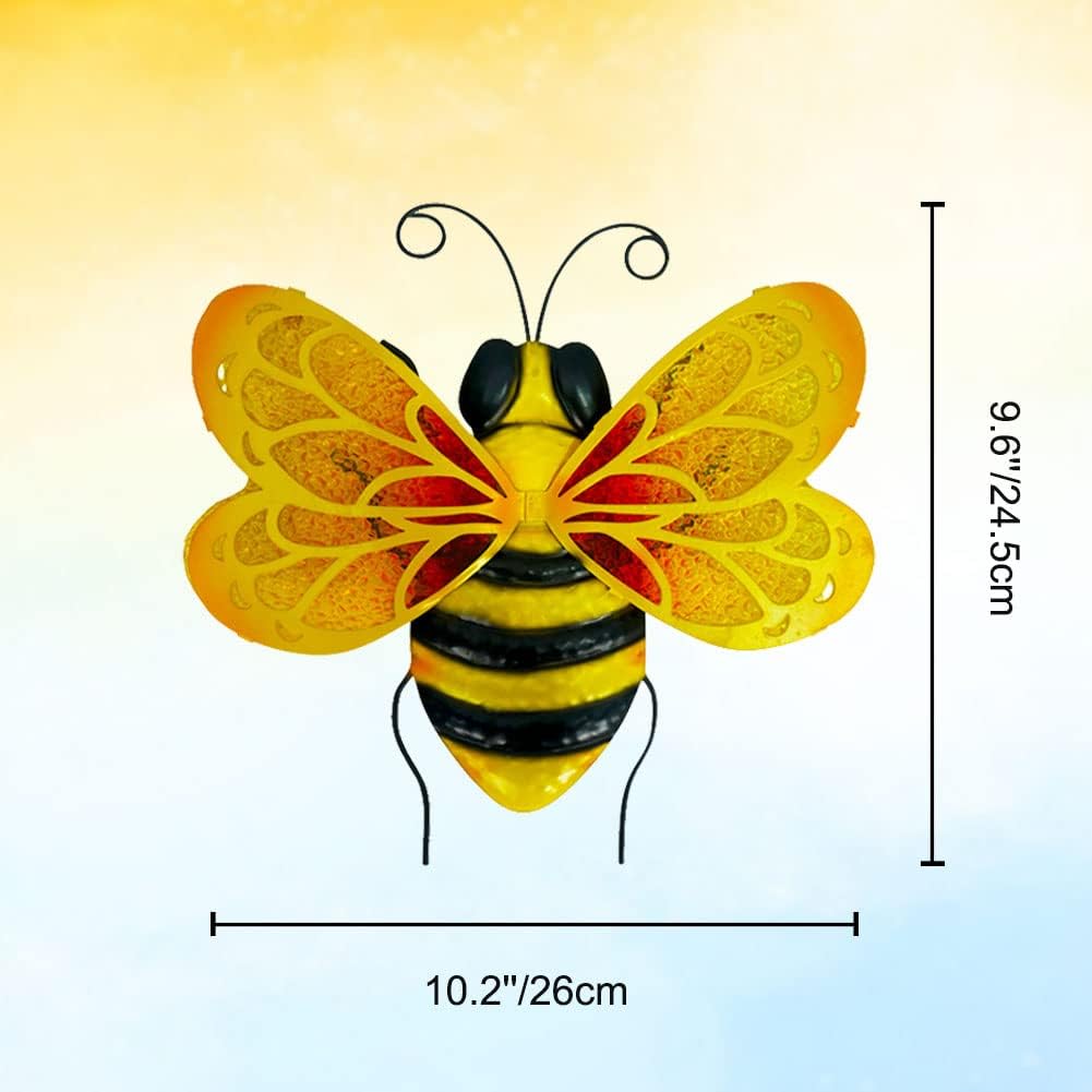LIFFY Metal Bees Outdoor Decor, 2Pack 10 Inch Glass Bee Wall Art Sculptures for Home, Garden, Fence, Patio