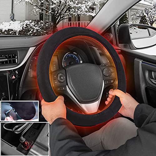 Winter Car Steering Wheel Cover - 12V Heated Steering Wheel Cover - Universal Fit for Most Cars, SUVs, Trucks, Vans - Provides Warmth and Comfort