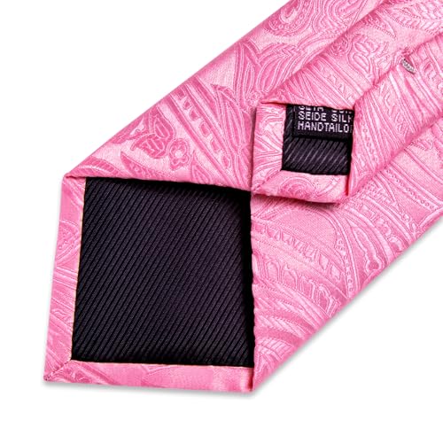 Image of DiBanGu Silk Floral Ties for Men Woven Paisley Necktie and Tie Clip Handkerchief Cufflinks Set for Party Wedding