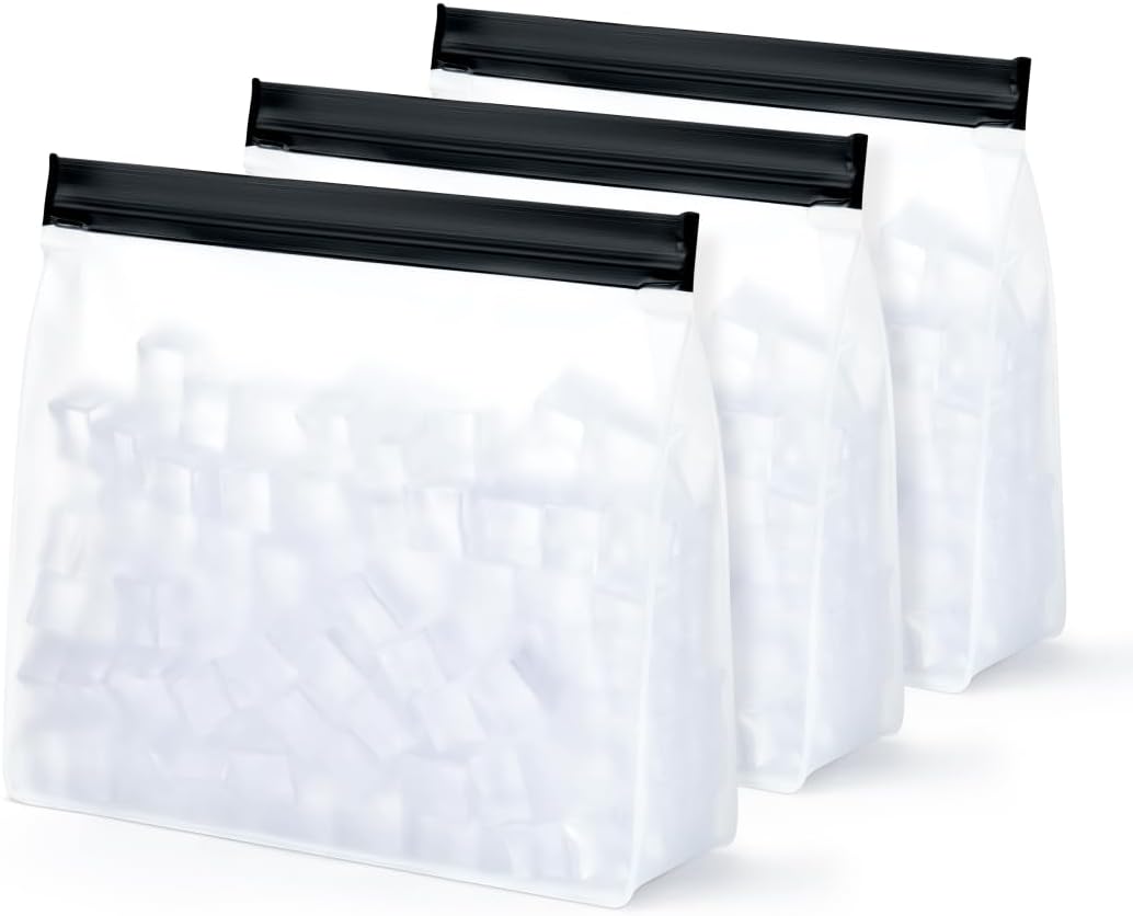 IMPRESA Large Reusable Ice Bag Set – Pack of 3, Clear – Leakproof Zip Closure & Ice Storage for Freezer – Dishwasher Safe & Reusable Freezer Bags for Coolers – 10″ x 9″ x 3″