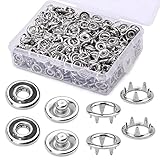TLKKUE 150 Sets Snap Button, 9.5mm Metal Silver Snaps Buttons for Sewing and Crafting, Open Prong Sn
