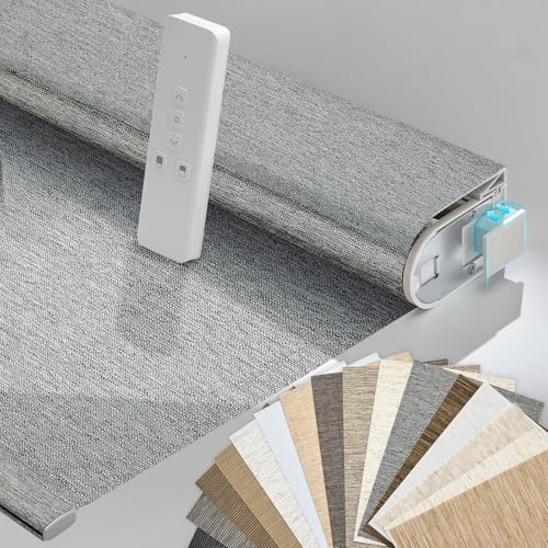 Persilux Smart Motorized Blinds with Remote, No Drill Automatic Roller Shades for Indoor Windows...