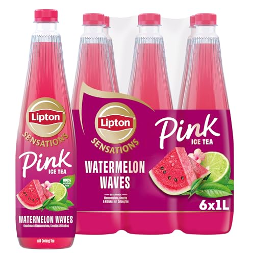 Lipton Sensations Watermelon Waves Pink Ice Tea Eistee mit Wassermelone Limette & Hibiskus Geschmack mit Oolong Tee 6 x 1 l