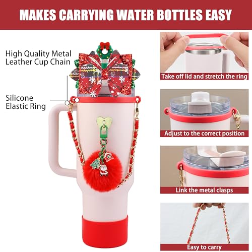 SEMATA Bling Bow Tumbler Accessories for Stanley Cup 30 40oz,Green Red — view 2