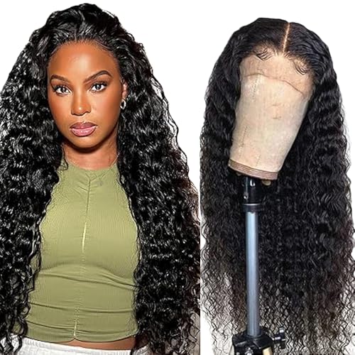 Zeslaerr Human Hair Wig 13x1 Glueless Wear and Go Lace Frontal Water Wave Unprocessed Brazilian Virgin Pre Plucked Baby Hair 1b Natural Black Minimal Tangle...