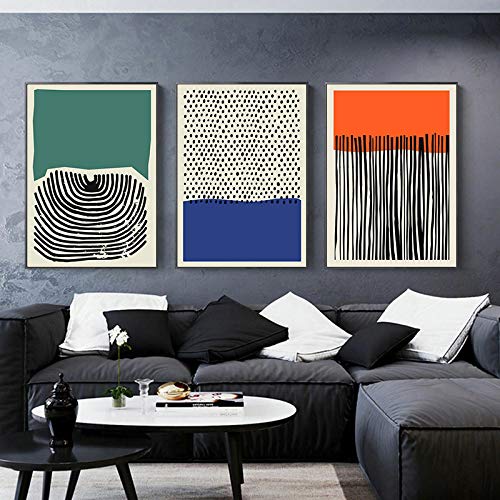 Tableau abstrait géométrique jaune et rouge pour décorer un salon moderne