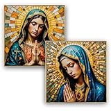 Resina DRW Set 2 quadri quadro vergine pregando glitter con cornice dorata 80x2x82 cm