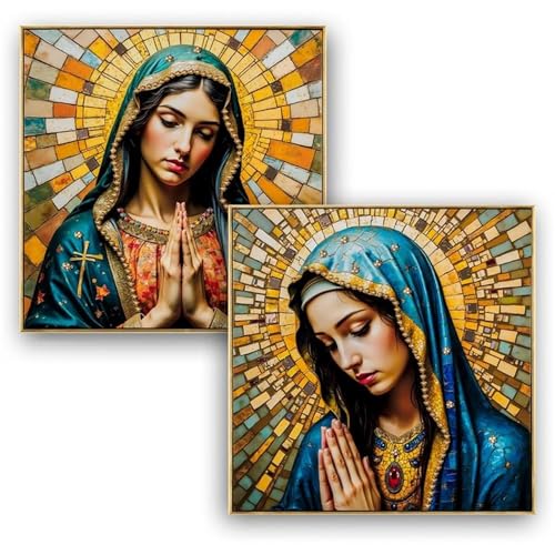 Resina DRW Set 2 quadri quadro vergine pregando glitter con cornice dorata 80x2x82 cm