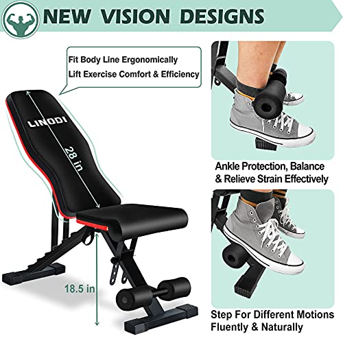 LINODI Weight Bench, Adjustable Strength Training Benches for Full Body Workout, Multi-Purpose Foldable Incline Decline Home Gym Bench