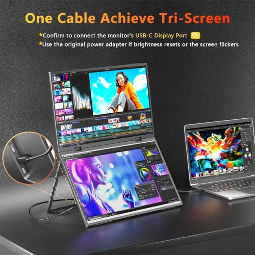 Image of Dual Portable Monitor, 15.6 inch 1080P FHD IPS Folding Stacked Triple Laptop Screen Extender, USB-C Plug & Play Travel Extended Computer Display for Laptop PC Windows