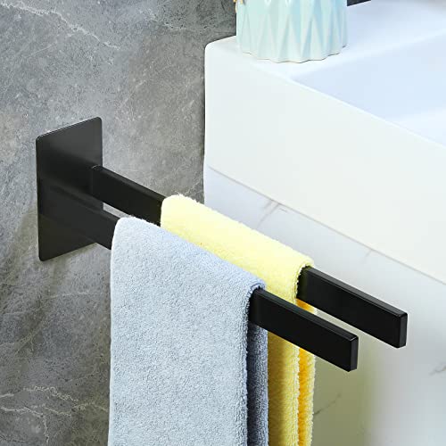 Porta Asciugamani Bagno Adesivo,Accessori bagno in Acciaio Inox Senza Punzonatura,39CM Porta Asciugamani a 2 Aste per Cucina,Nero