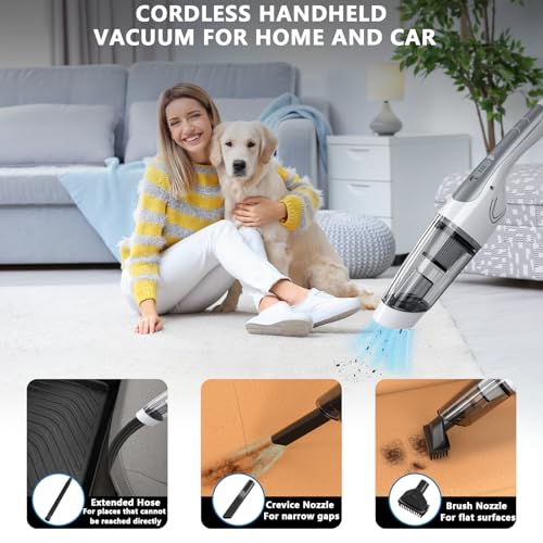Handheld Vacuum Cleaner, 7200pa Car Vacuum Cleaner Cordless, Mini Hoover with Multiple Brush,car hoovers cordless powerful for Office, Home Kitchen, Car,Pet Hair (white) - Image 5