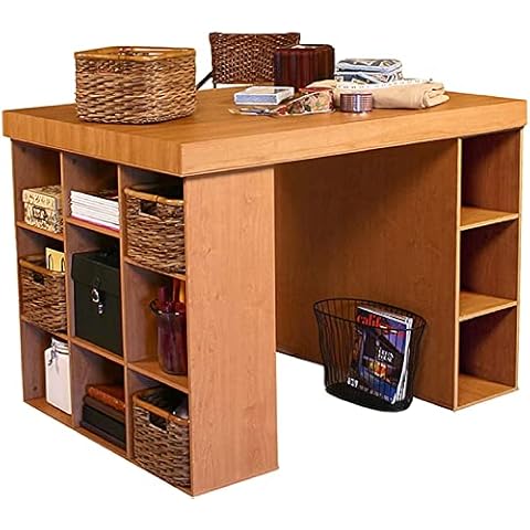 Project Center Desk with Bookcase and 3 Bin Cabinet-Oak Cover