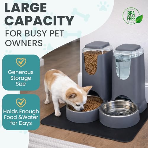 Weslore Automatic Cat Feeder 2.8L/4L Water Dispenser Set w/Tray Mat, Gravity Pet Feeder, Large Capacity Non-Spill Cat Water & Food Stainless Steel Bowls, Water Dispenser for Feeding Cats & Dog by WESLORE - Used condition - Image 7