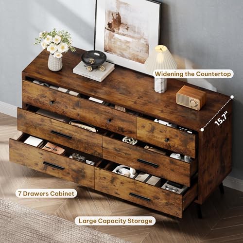DWVO-Rustic-Brown-7-Drawer-Dresser-47-W-Large-Double-Dresser-Chest-of-Drawers-Modern-Wood-Storage-Dresser-Organizer-with-Black-Metal-Handles-Anti-Tipping-Device-for-Hallway-Entryway DWVO Rustic Brown 7 Drawer Dresser 47 W Large Double Dresser Chest of Drawers Modern Wood Storage Dresser Organizer with Black Metal Handles Anti Tipping Device for Hallway Entryway
