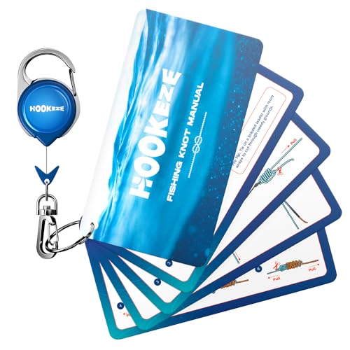 HOOK-EZE Fishing Knot Tying Cards, Waterproof Pocket Guide to 12 Essential Knots with Zinger Retractor, Fishing Gifts Gear Accessories for Men & Cool Gadgets Stuff Suppliers Tool for Beginner