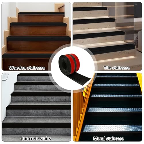 Premium Treppenkantenprofil Selbstklebend, 3.0M Treppen-Kantenschutz Treppenwinkel, treppenprofil gummi, Rutschfester Kantenschutz aus Silikon-Gummi für Innen/Außen | L-förmige Stufenkante | Schwarz