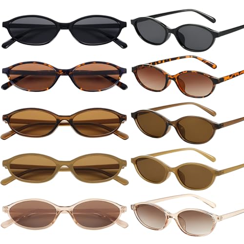 10 Pack Retro Oval Sunglasses Chic Cateye Y2K Glasses Women/Men 90s Sunnies Lightweight Narrow Shades