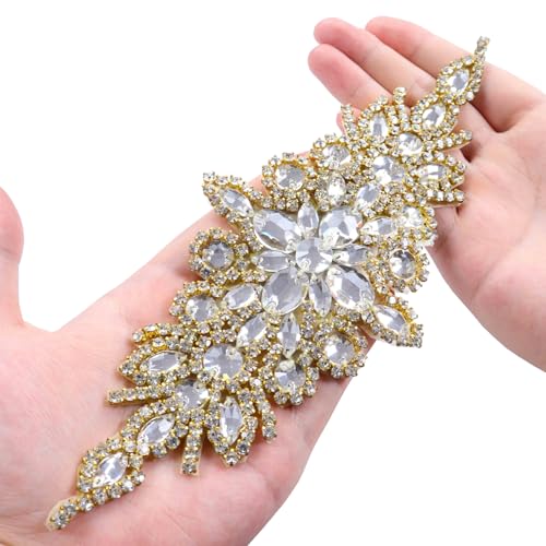 ShiDianYi Wedding sash Bridal Belts Gold Rhinestone Trim Applique Bridal sash Bridal Shower -RA004