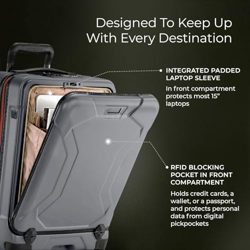 Image of Briggs & Riley 21 Inch International Carry-On Luggage with Wheels - Small Rolling Hard Shell Heavy Duty Suitcase with Laptop Compartment - 360 Spinner Wheels - Torq Collection - Granite
