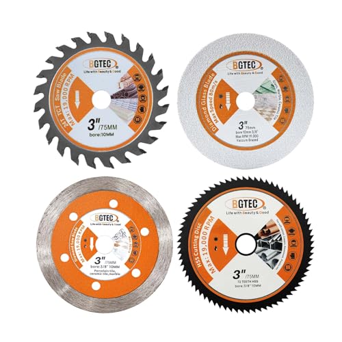 BGTEC Circular Saw Blade - 4PCS 3" Cutting Dics Arbor 3/8" for Wood Plastic Glass Tile Metal Steel