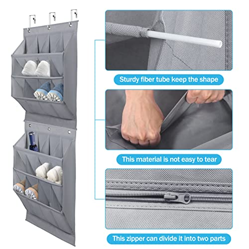 Coastal Rose Over The Door Shoe Organizer, Hanging Shoe Rack Organizer For Closet Door With 24 Deep Pockets & 6 Metal Hooks, 2 Pack Hanging Shoe Storage Organizer,Shoe Holder For Back Of Door,Grey #TOP4