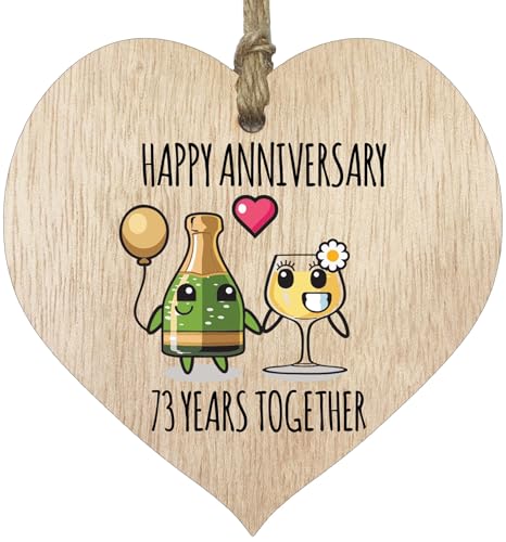 Plaque en bois clair pour 73e anniversaire de mariage - Cadeau pour mari et femme – 73 ans ensemble – Cœur en bois clair pour femme et homme