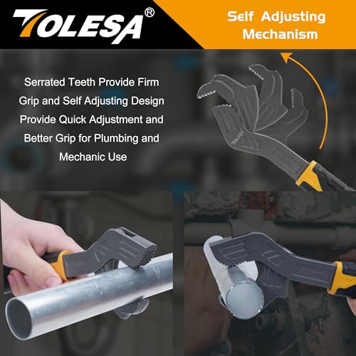 TOLESA 2 Pack Self Adjusting Pipe Wrench, 0.35"-1.69" Wide Jaw, CR-V Pipe Vise Wrench for Kitchen, Bathroom, Tight Spaces by TOLESA - Used condition - Image 3