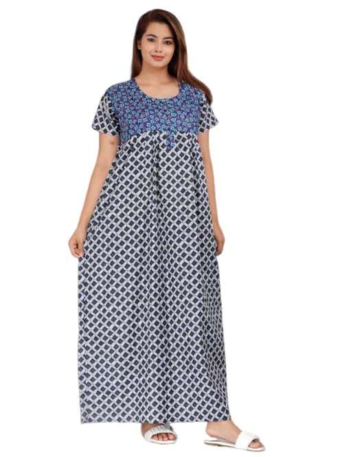 Image of Women Flower Printed Casual Wear Cotton Nighty - Gown-MFNT5014