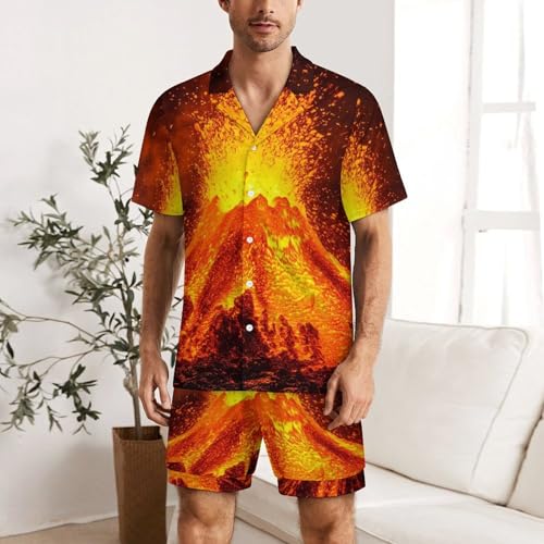 Super Volcano Mens Pajamas Set Short Sleeve Shirt And Shorts Sleepwear PJ Sets Loungewear2
