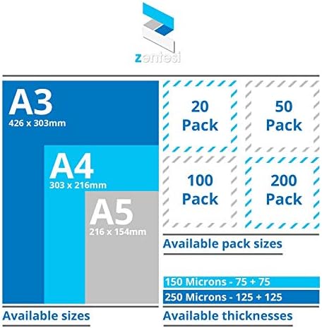 Zentesi A4 Laminating Pouches High Gloss Laminator Sleeves 150 Micron (75 + 75 Microns) Glossy Laminate Pouch Sheets - Pack of 100