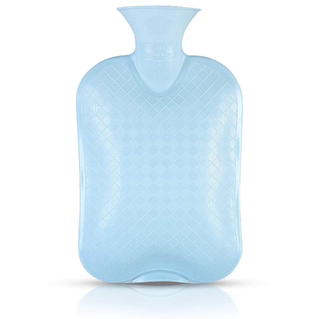 boxoon Hot Water Bag Check Design Leakproof Rubber Hot Water Bottle Hot Water Pouch for Pain Relief Blue Heat